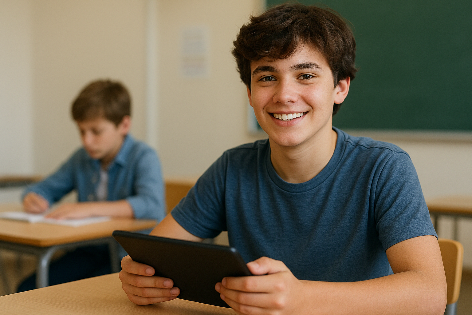 Middle school student taking notes